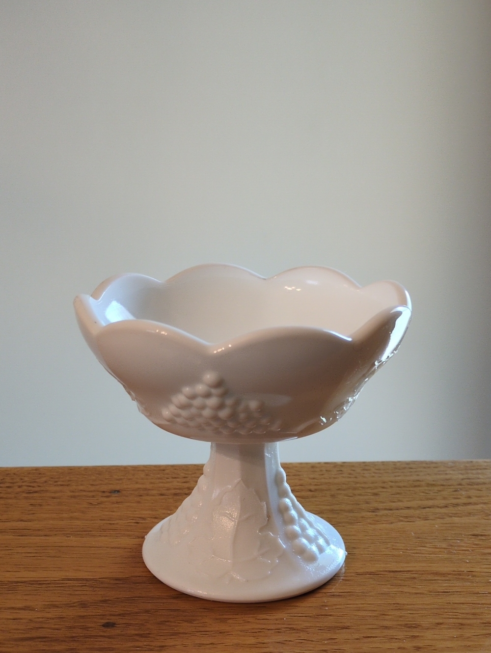 Indiana Glass Milk Glass candlestick holder in the "Colony Harvest"Grape Pattern